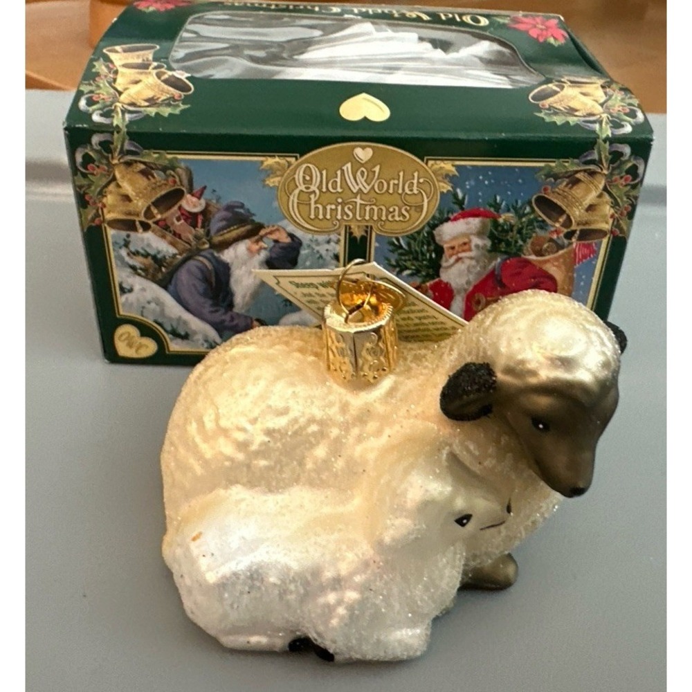 Old World Christmas SHEEP with LAMB (12414) Glass Ornament w/OWC Box